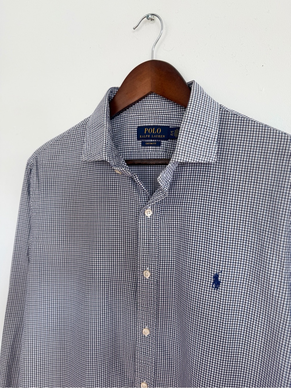 Polo by Ralph Lauren Navy and White Micro Check Button-Down Shirt